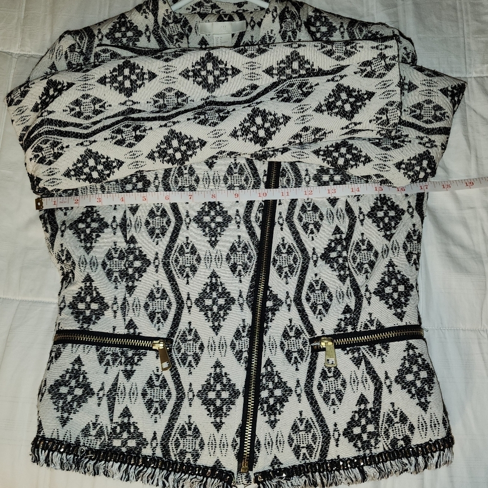H&M Geometric Jacquard Moto Jacket - Black & White - Gold Hardware - 4 - Picture 10 of 10